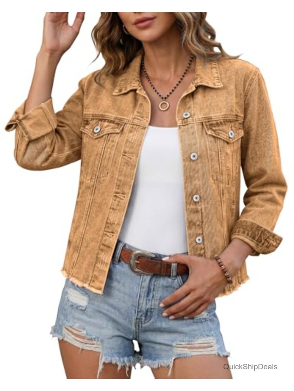luvamia Denim Jacket for Women Distressed Jean Jacket Button Up Vintage Trucker